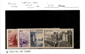 France, Postage Stamp, #B197-B200 Mint LH, 1945 World War 2 Ruins (AG)