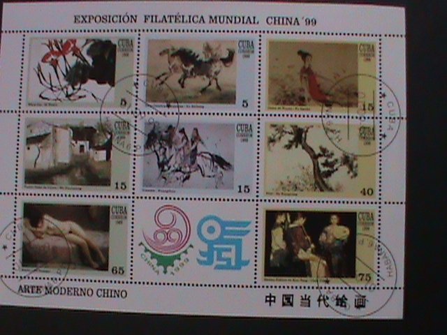 CUBA-1999 SC# 4029a FAMOUS PAINTINGS-WORLD STAMP SHOW-BEIJING-CTO SHEET VF