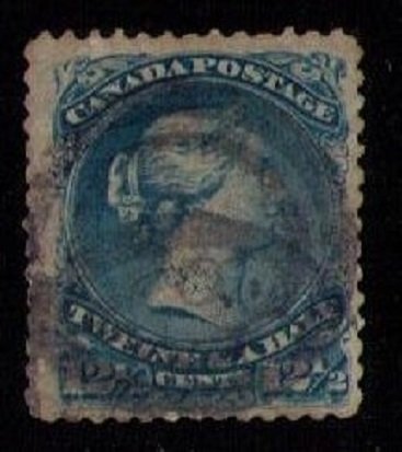 CANADA Sc 28 Queen Victoria (1868) 12-1/2c Used Blue F-VF Cat.Value $100