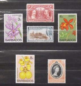 7953   Barbados   MH # 180, 218, 234, 398a, 399, 401              CV$ 8.50