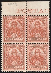 NEW SOUTH WALES 1902 Cook 4d block part inscription MNH **. SG 317 cat £440+.