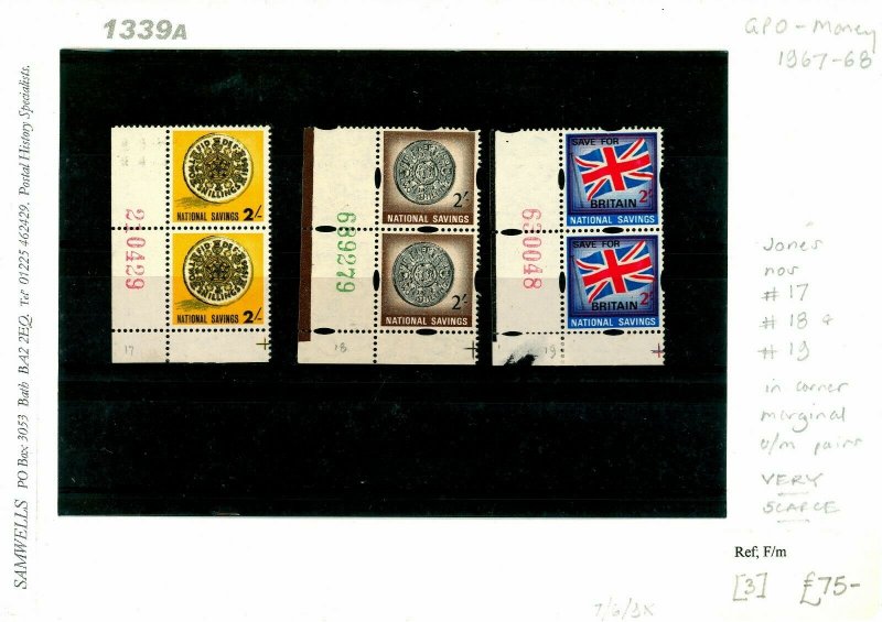 GB REVENUES National Savings Blocks of 2 {3} 2/- Very Scarce 1967-1968 1339a 