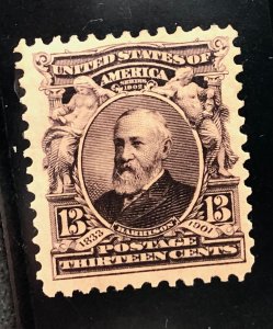US scott# 308 MNH OG  VF+ 1902 13c Benjamin Harrison