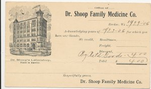 1905 Racine Wisconsin Columbian Machine Cancel Family MEDICAL Dr Shoop Adv