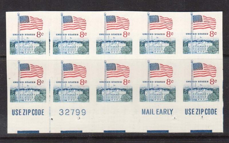 USA #1338fi XF/NH Imperf Block Of 10