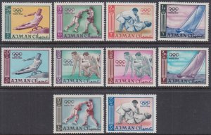 AJMAN Sc#  27-36 CPL SET MNH 18th OLYMPIC GAMES in TOKYO