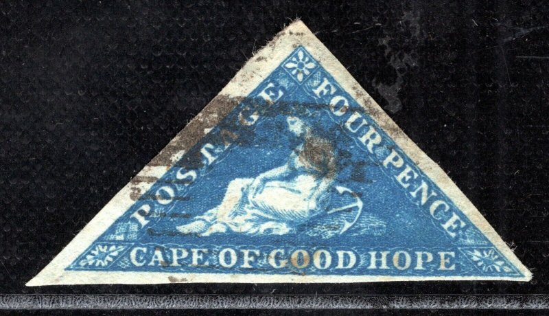 South Africa COGH CAPE TRIANGULAR QV SG.4 4d Deep Blue 1853 Used c£170+ CBLUE112