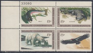 Scott 1427-30 MNH UL Pl Blk 33080 - Wildlife Conservation Issue