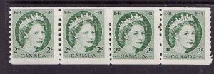 Canada-Sc#345ii-unused NH coil jump strip of 4-QEII Wilding-variety damaged E