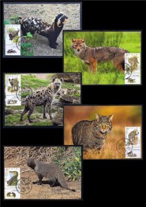 ISRAEL 2023 CARNIVORA  ANIMALS WILD CAT JACKEL FAUNA 5 STAMPS MAXIMUM CARD