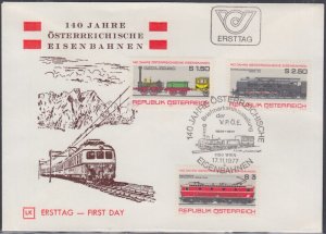 AUSTRIA  SC #1067-9 FDC 140th ANN AUSTRIAN RAILROADS