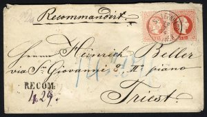 Austria #29, 1867-72 5kr stationery entire envelope, additionally franked wit...