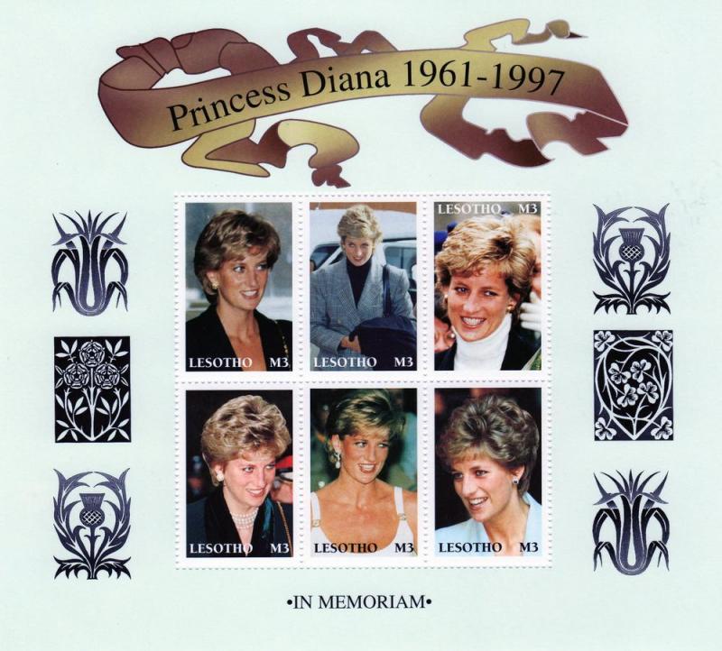 Lesotho 1998 Diana Princess Shlt (6) +1 SS MNH Sc #1089/90 