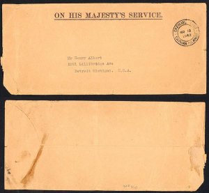Cayman Islands 1942 OFFICIAL PAID mark in black on OHMS cover to USA 