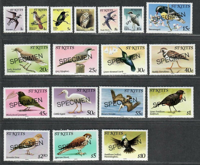 $St. Kitts Sc#49-66 M/NH/VF Specimen Birds, Cv. $60