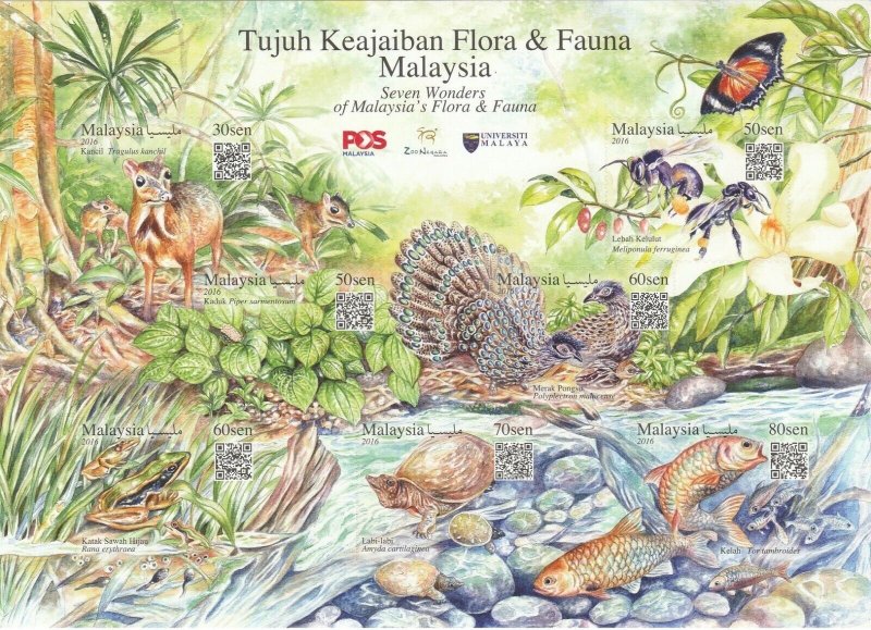 MALAYSIA 2016 7 Wonders of Malaysia Flora & Fauna MS (Adhesive) MNH SG MS2156