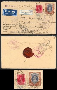 India  1942 Registered Censored Cover to Canada