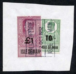 Isle of Man KGVI One Pound + 10/- Key Plate Type Revenues CDS on Piece