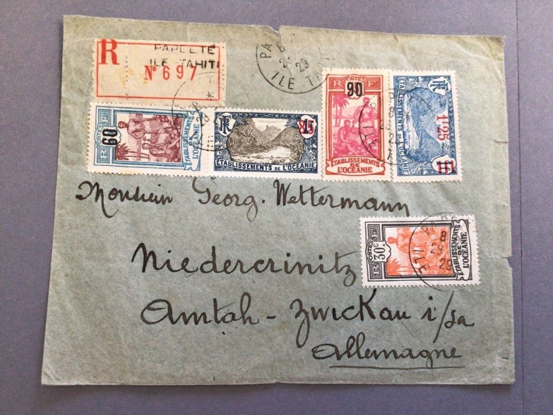 Etablissements De L,Oceanie 1923 registered to Zwickau  postal cover Ref 62573 