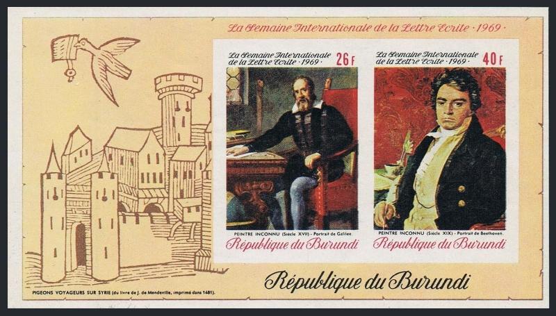 Burundi 296a imperf,MNH.Michel Bl.36A. Paintings 1969.Galileo Galilei,Beethoven.