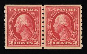 GENUINE SCOTT #413 VF MINT OG NH COIL LINE PAIR 1912 PERF 8½ CARMINE TYPE-I