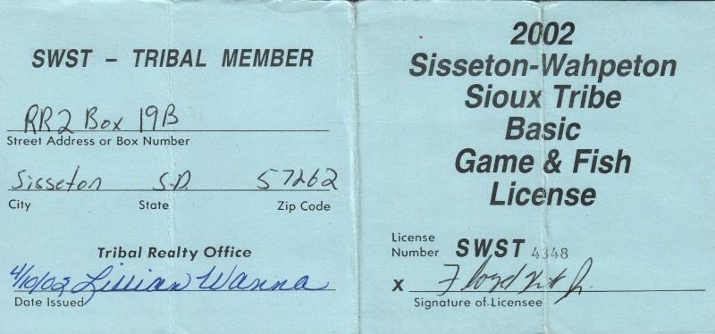 2002 USA Stamp #LTD97 Sisseton-Wahpeton Sioux Tribe Game & Fish Hunting License 