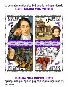 GUINEA - 2021 - Carl Maria von Weber- Perf 4v Sheet -Mint Never Hinged