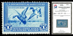 Scott RW1 1934 $1.00 Duck Stamp Mint Fine OG NH Cat $775 with PSE CERTIFICATE