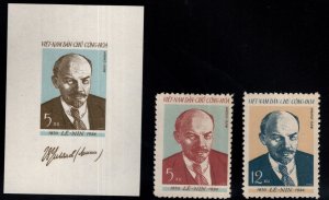 Vietnam  Scott 121, 121a and 122 complete Lenin set with souvenir sheet NGAI