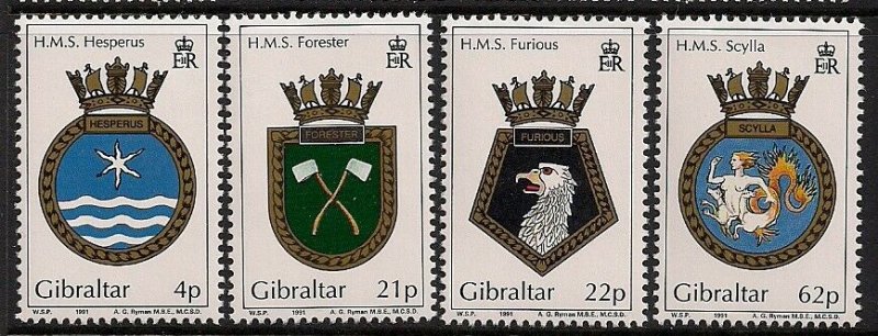 GIBRALTAR 1991 , Royal Navy Crests Stamp - MNH set # 587-590