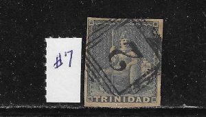 TRINIDAD SCOTT #7 1854-57 4P (GRAY-WHITE  PAPER)- UNWMK-IMPERF- USED