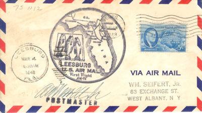 First Flight Cover Leesburg FL March 4 1948 AAMS#75N12