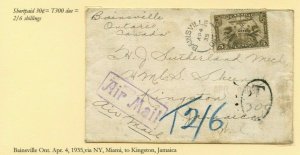 FAM 5 Scarce CANAL ZONE short-paid T300c Ext.via CUUUBA postage due cover Canada