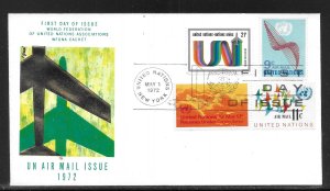 United Nations NY C15-C18 1972 Airmail WFUNA Cachet FDC First Day Cover