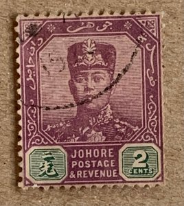 Malaya Johore 1919 2c violet & green Sultan, used. Scott 88, CV $5.50. SG 89