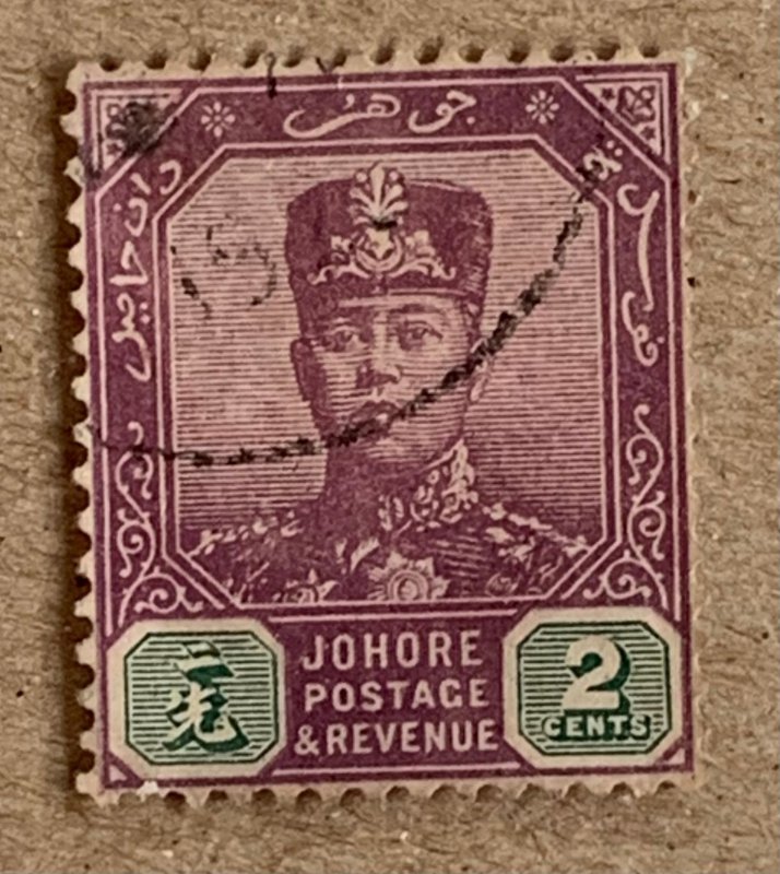 Malaya Johore 1919 2c violet & green Sultan, used. Scott 88, CV $5.50. SG 89
