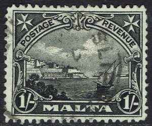 MALTA 1930 PICTORIAL 1/- INSCRIBED POSTAGE AND REVENUE USED