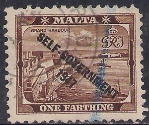 Malta 1948 - 53 KGV1 1/4d Brown Self Government Ovpt SG 234 ( G1462 )