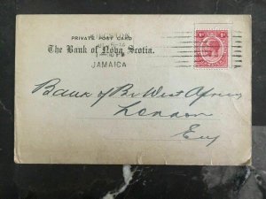 1914 Kingston Jamaica Bank Is Nova Scotia Private Postcard Cover to London UK