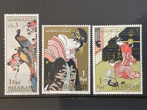 1967 Sharjah (United Arab Emirates) Post Day, Japan Set of 3 MNH Mi# 350-2