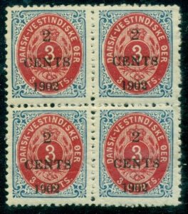 DANISH WEST INDIES #24 (24) 2 CENTS 1902 ovpt, Block of 4, NH, VF, Facit $70.00