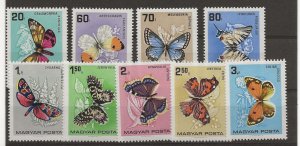 thematic stamps Hungary 1966 Butterflys   set of 9 sg.2150-8  MNH