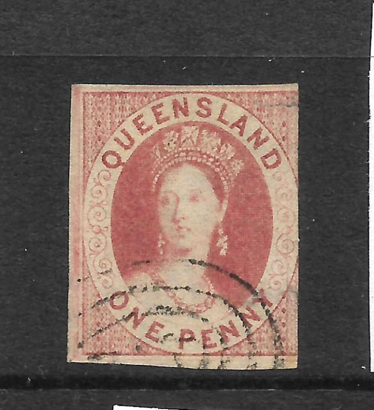 QUEENSLAND 1860  1d  CARMINE ROSE  QV IMPERF FU  SG 1