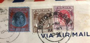 1941 Singapore Malaya First Flight Censored cover FFC To San Francisco Ca USA