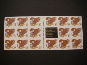 Scott 2595a, 29c Brown Eagle, Pane of 17, #B1111 2, Type B, MNH Booklet Beauty