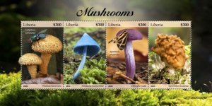 Liberia - 2020 Mushrooms, Wood Blewit, Turban Fungus - 4 Stamp Sheet LIB200509a