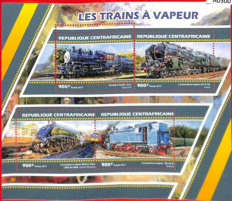 A0300 - CENTRAL AFRICA - ERROR  MISSPERF stamp SHEET - Transport TRAINS