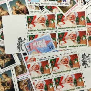 100 Colorful Christmas Stamps MNH 100  20 cent stamps FV $20 Great for mailings