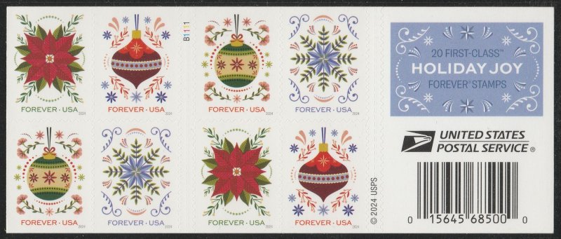 5944b,5941-44 Holiday Joy Conv Bklt of 20 MNH $1 Shipping