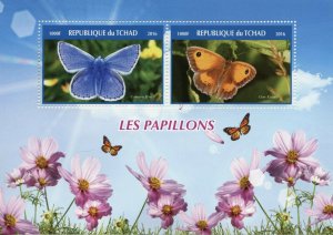 Chad Butterflies Stamps 2016 MNH Common Blue Gate Keeper Butterfly 2v M/S